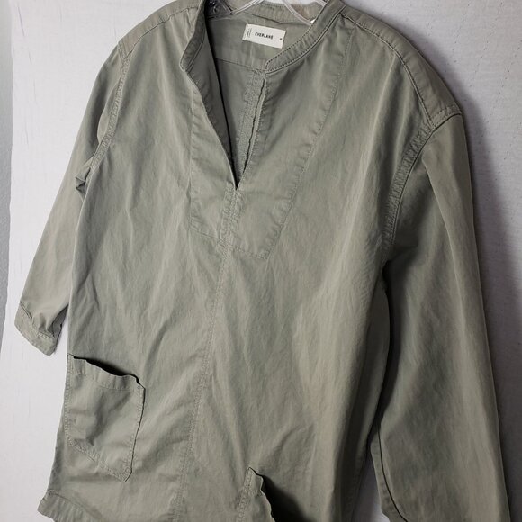 EVERLANE Long-Sleeve Utility Mini Dress Sage Green M Organic Cotton Minimalist - Picture 6 of 16